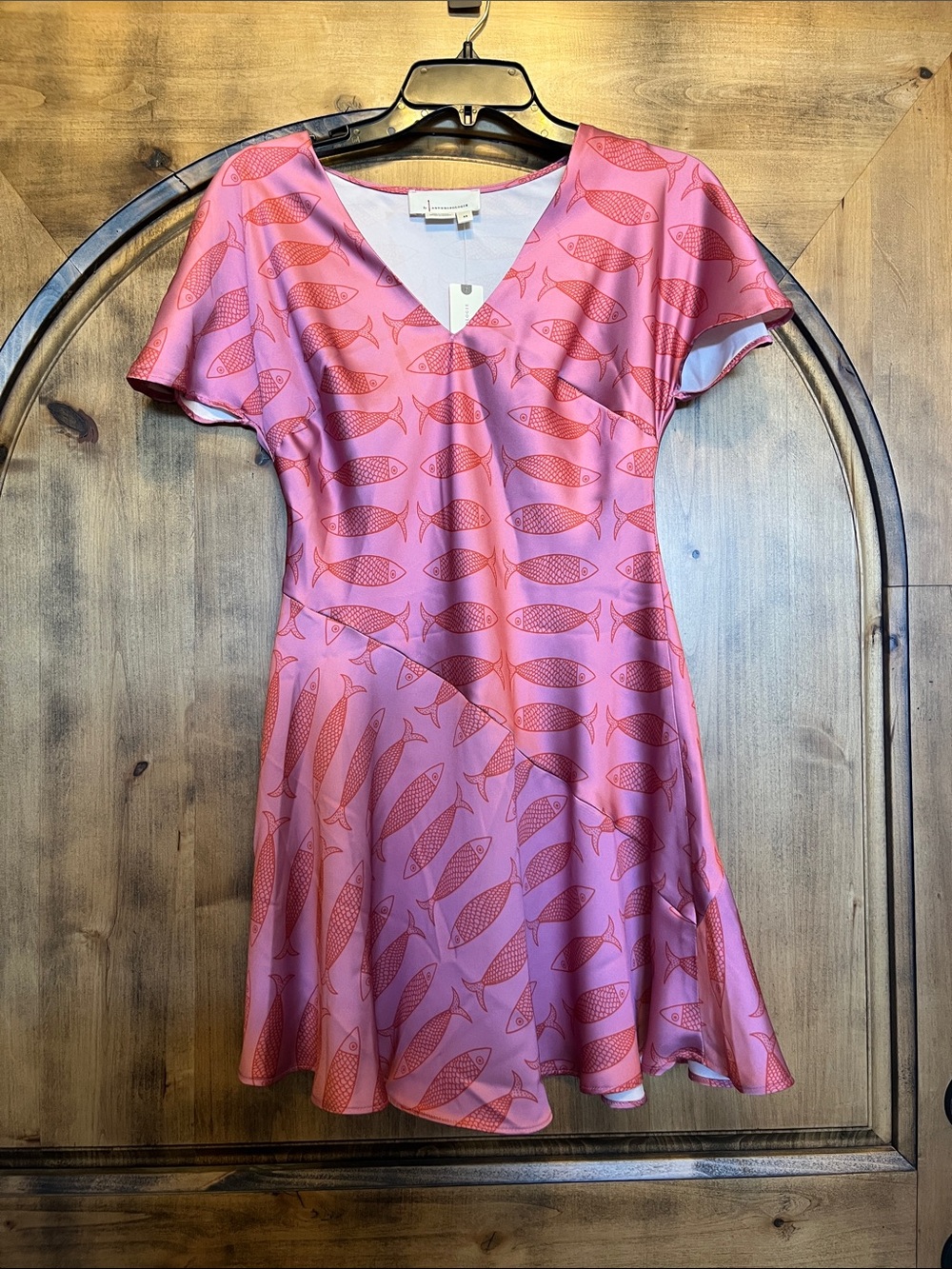 Anthropologie Pink Fish-Print V-Neck Mini Dress